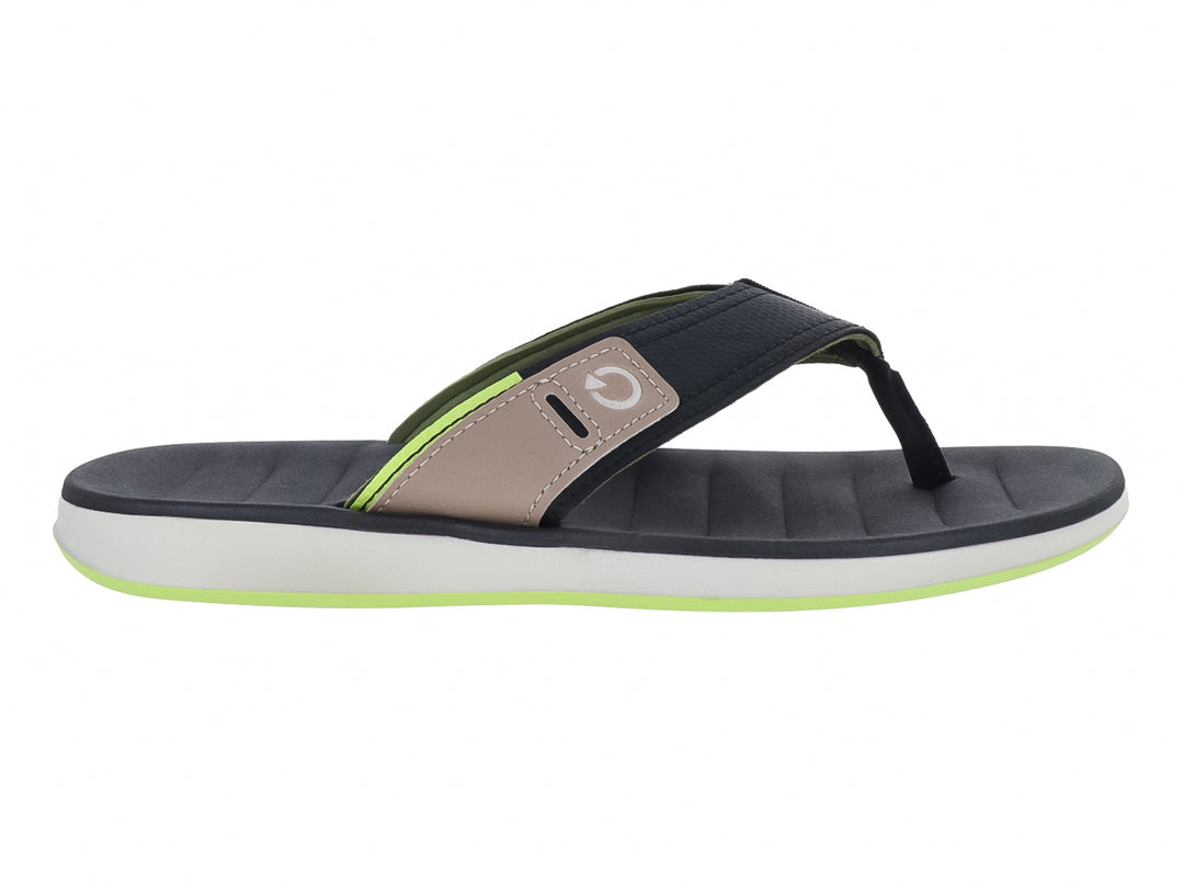 Sandalias Cartago de dedo en color negro y gris con suela blanca y detalle verde en la base.