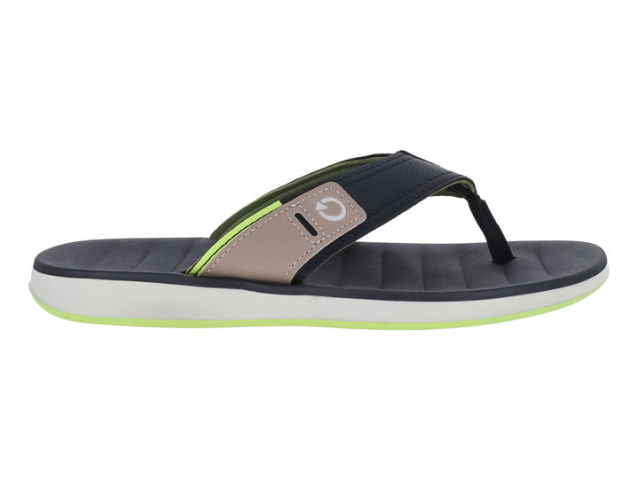 Sandalias Cartago de dedo en color negro y gris con suela blanca y detalle verde en la base.