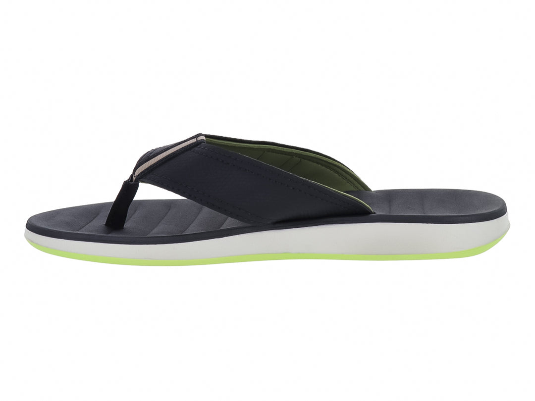 Sandalias Cartago de dedo en color negro y gris con suela blanca y detalle verde en la base.