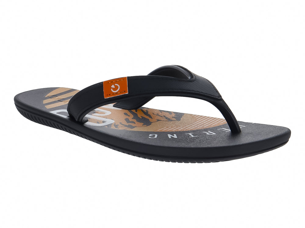 Sandalias Cartago en colores negro y gris con diseño gráfico en la plantilla.