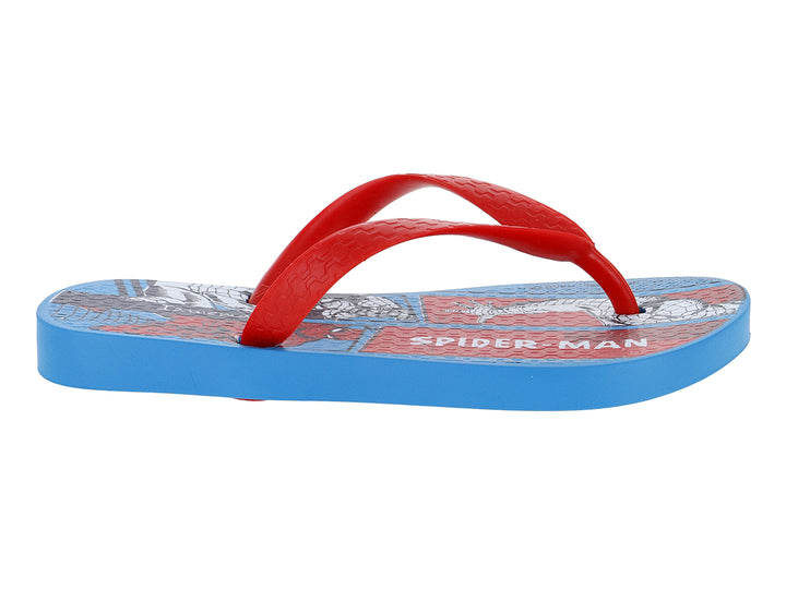 Sandalias infantiles Ipanema color azul con tiras rojas y estampado de Spider-Man.