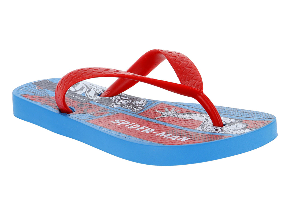 Sandalias infantiles Ipanema color azul con tiras rojas y estampado de Spider-Man.