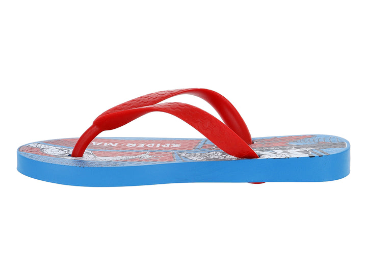 Sandalias infantiles Ipanema color azul con tiras rojas y estampado de Spider-Man.