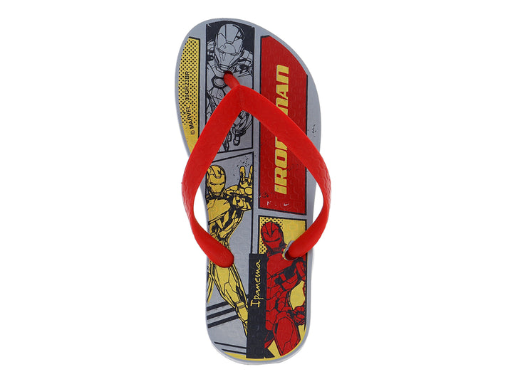 Sandalias de dedo Ipanema para niños en color rojo y gris con estampado colorido en la plantilla.