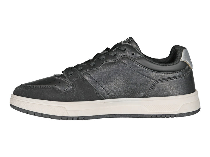 Tenis deportivos Charly color negro con detalles en plata y suela blanca.