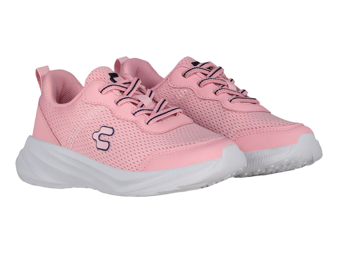 Tenis deportivos Charly color rosa con suela blanca y detalles en violeta.