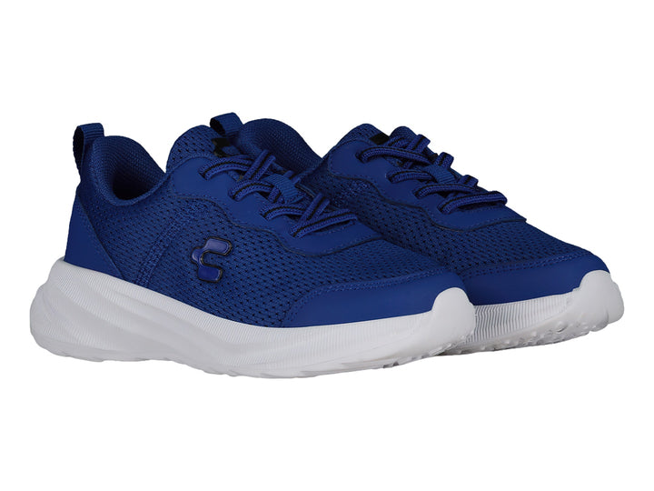 Tenis deportivos Charly color azul rey con suela blanca y tejido de malla.