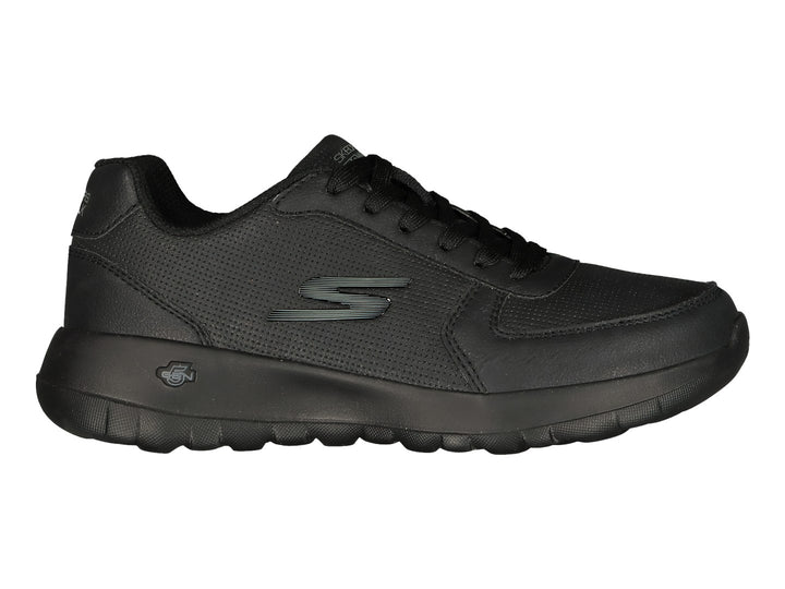 Tenis deportivos Skechers color negro con detalles de malla y suela gruesa.
