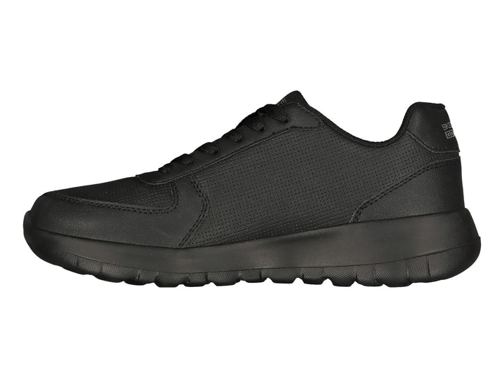 Tenis deportivos Skechers color negro con detalles de malla y suela gruesa.