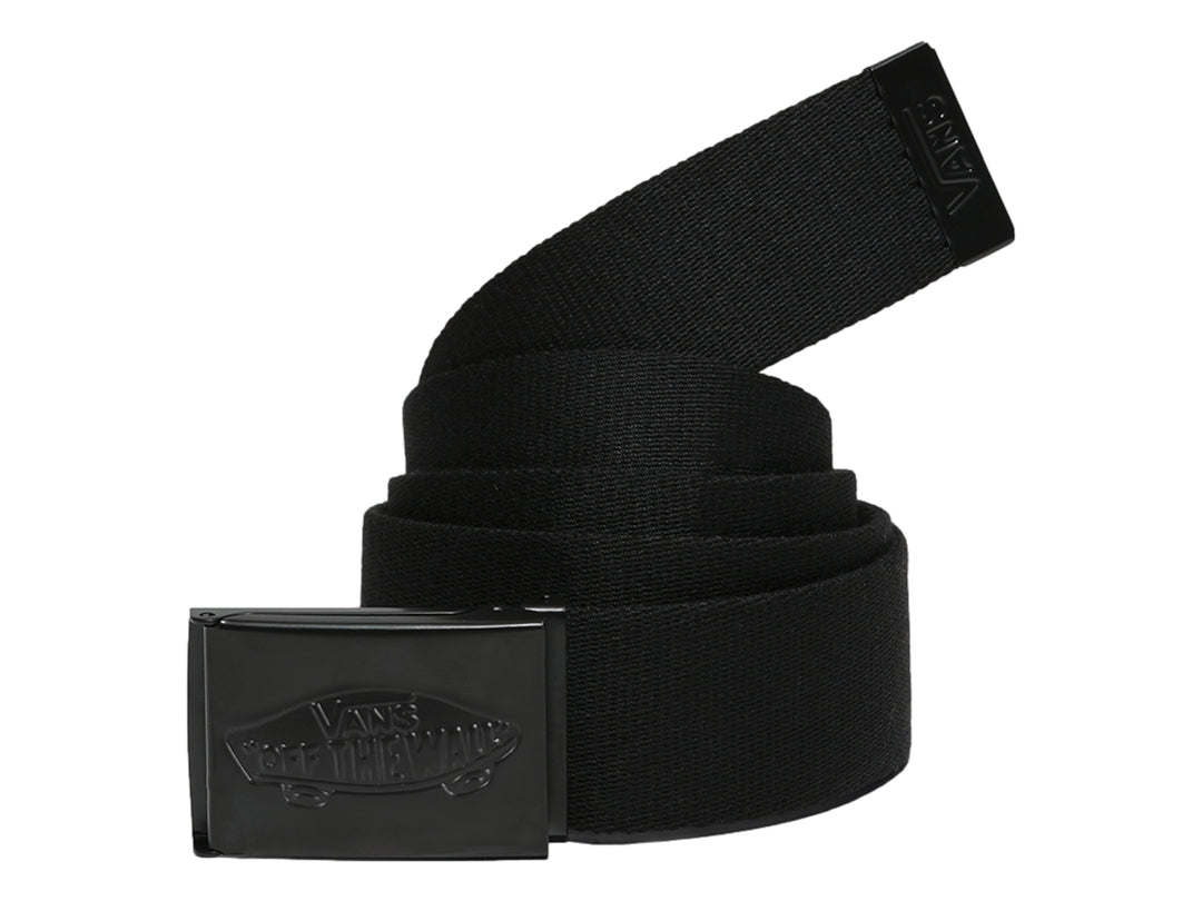 Cinturón de tela negro VANS con hebilla rectangular a juego y logo grabado.