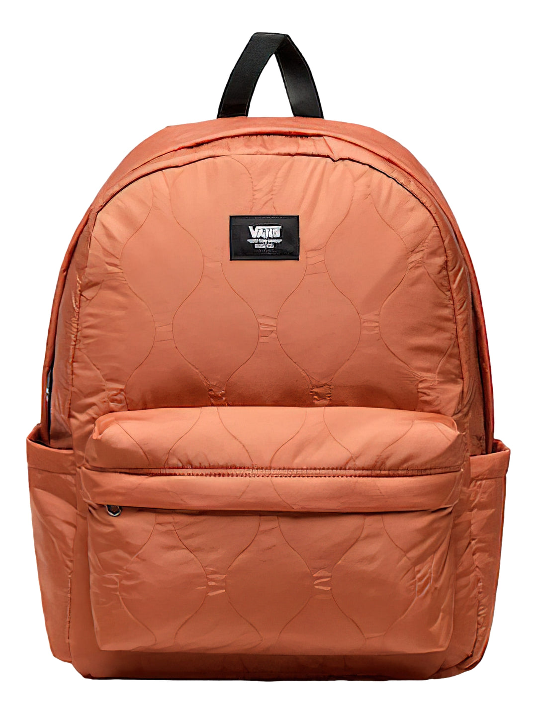 Mochila escolar Vans color auburn con diseño acolchado y asa superior negra.