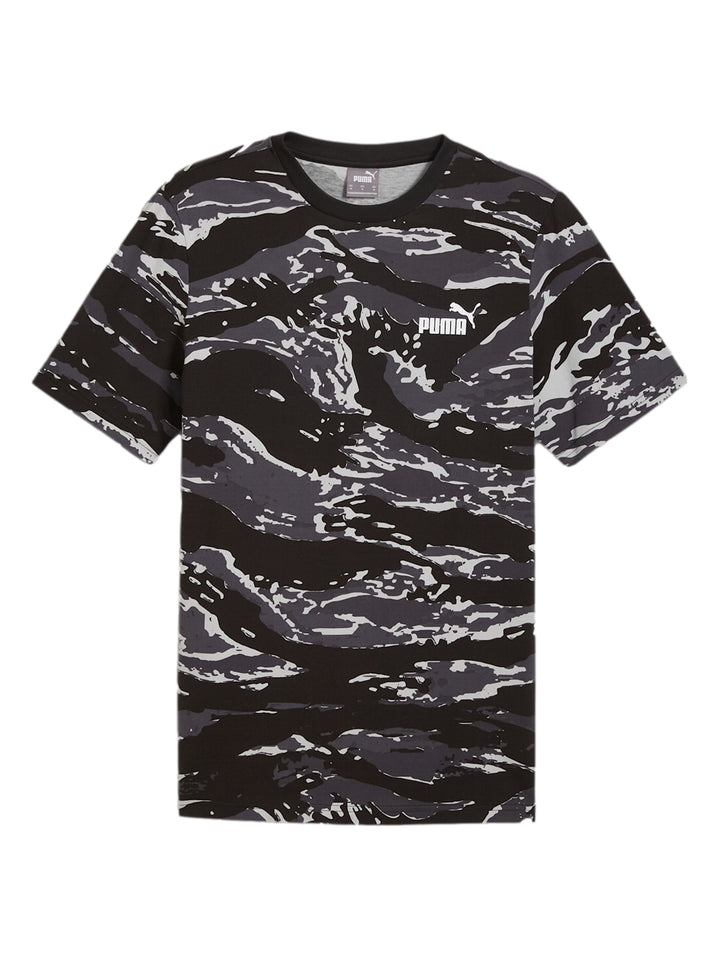 Camiseta PUMA de manga corta con estampado de camuflaje en colores negro y gris.