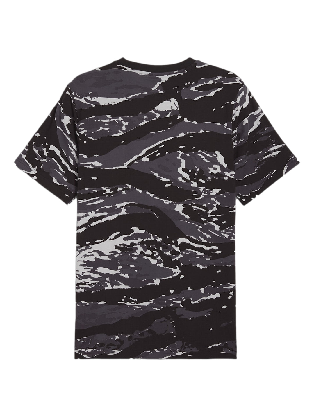 Camiseta PUMA de manga corta con estampado de camuflaje en colores negro y gris.