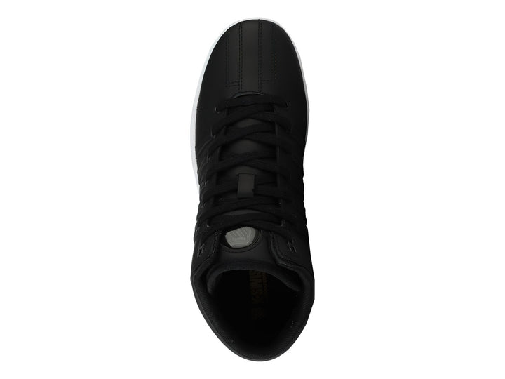 Tenis K-Swiss Court Pro Chukka color negro con suela blanca y diseño de corte alto.