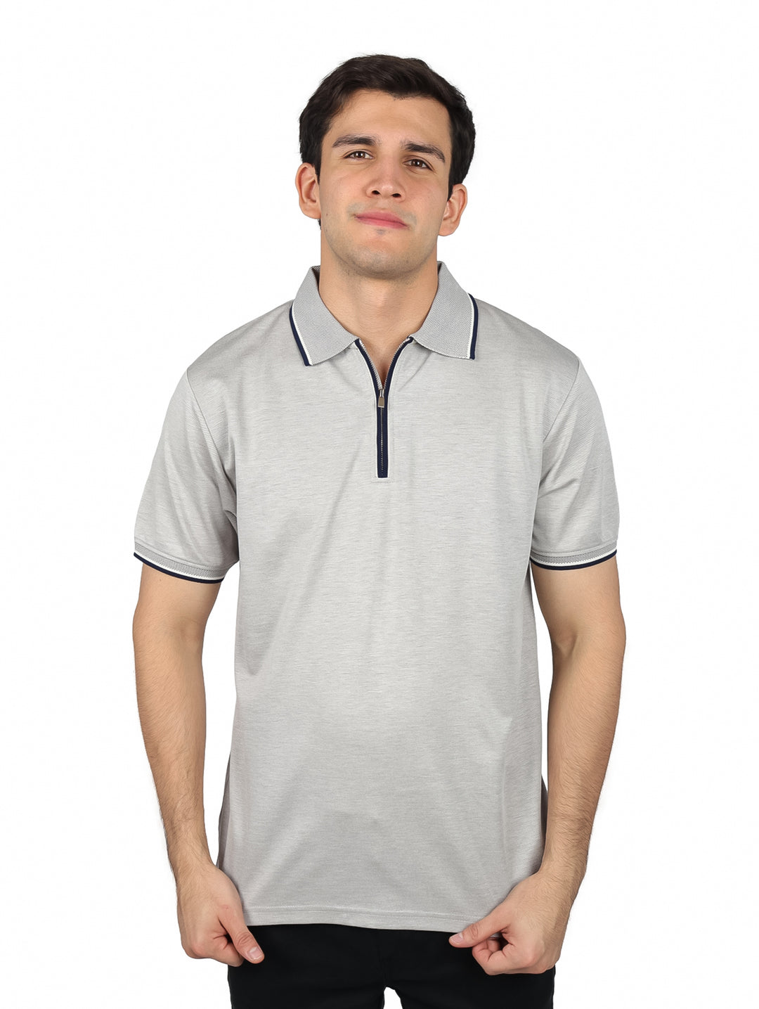 Playera Polo Sherman Morgan Gris con Cierre para Hombre