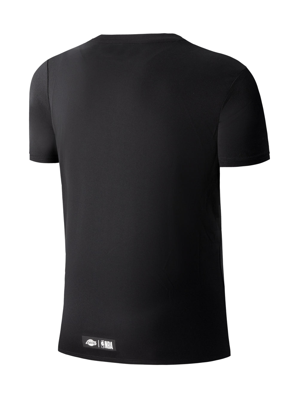 Playera deportiva negra de manga corta con logotipo de Los Angeles Lakers en el pecho.