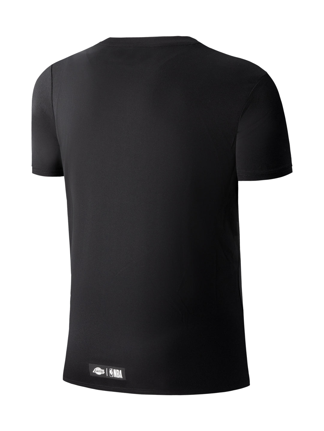 Playera deportiva negra de manga corta con logotipo de Los Angeles Lakers en el pecho.