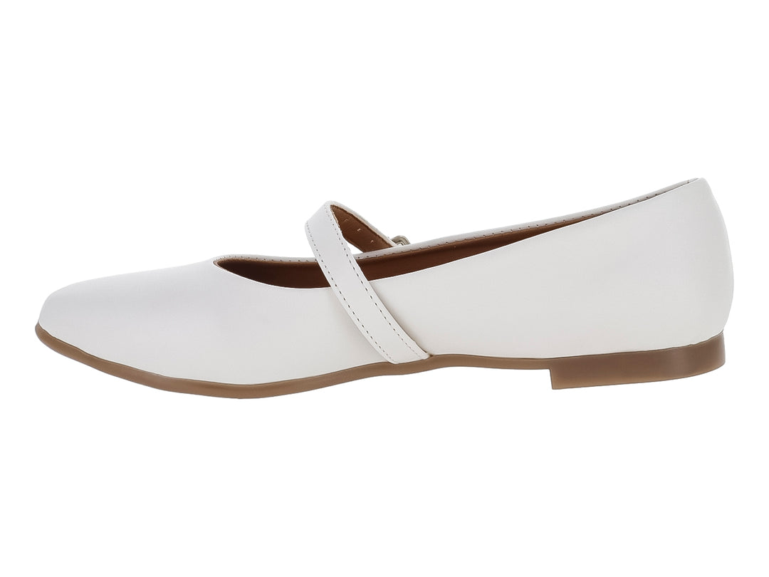 Zapato plano color blanco para Niña con correa y hebilla plateada.