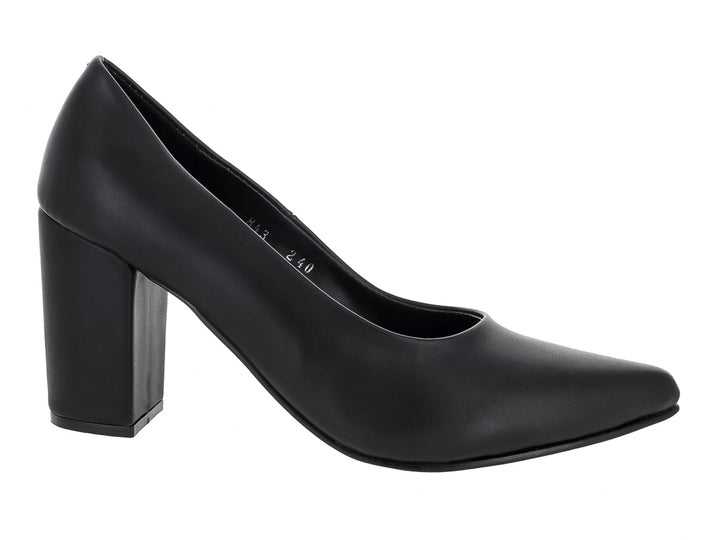 Zapato de tacón grueso color negro, diseño cerrado y elegante para Mujer.
