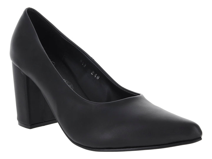 Zapato de tacón grueso color negro, diseño cerrado y elegante para Mujer.