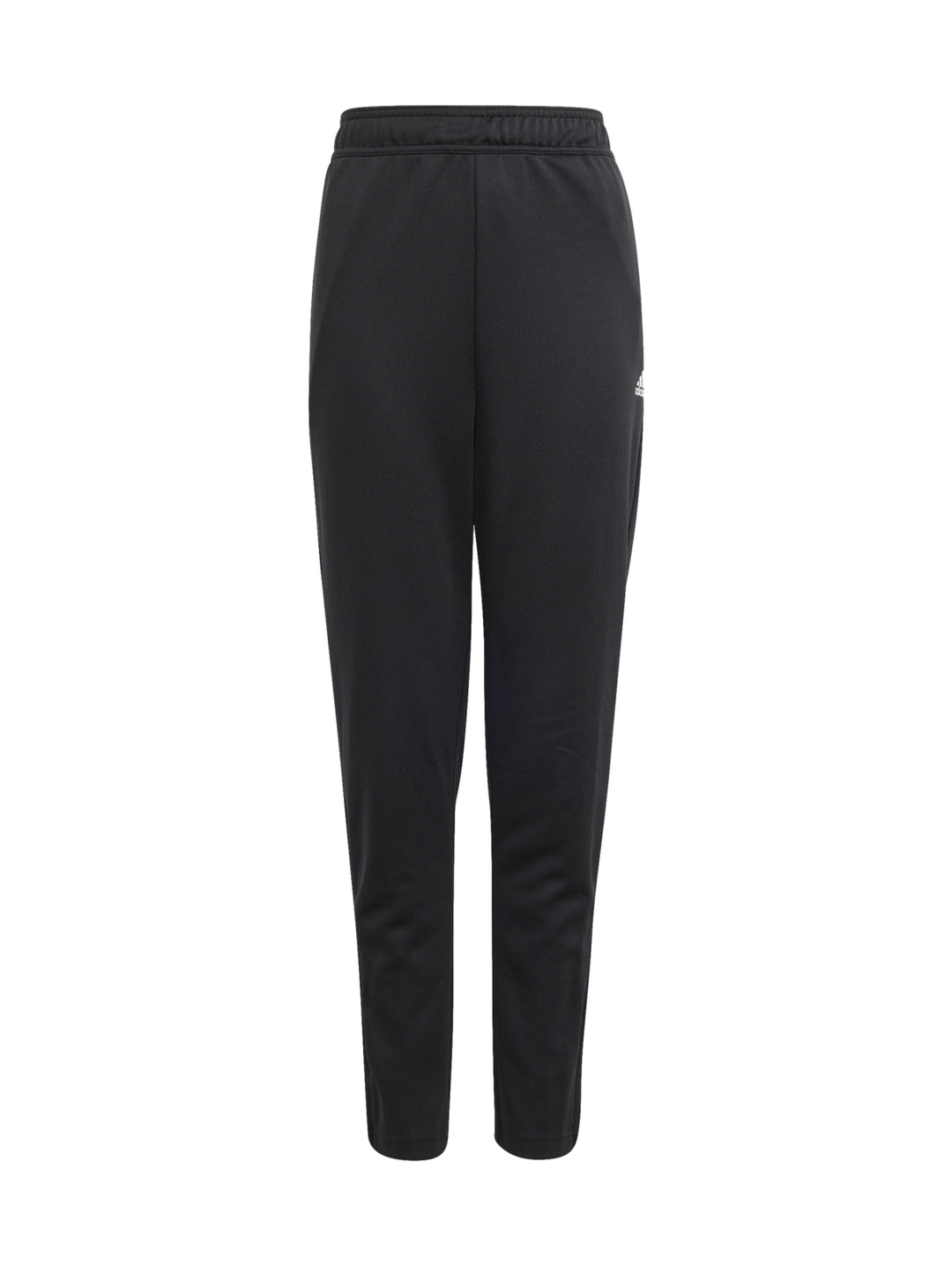 Conjunto deportivo Adidas negro con rayas blancas en las mangas, incluye chaqueta y pantalón.