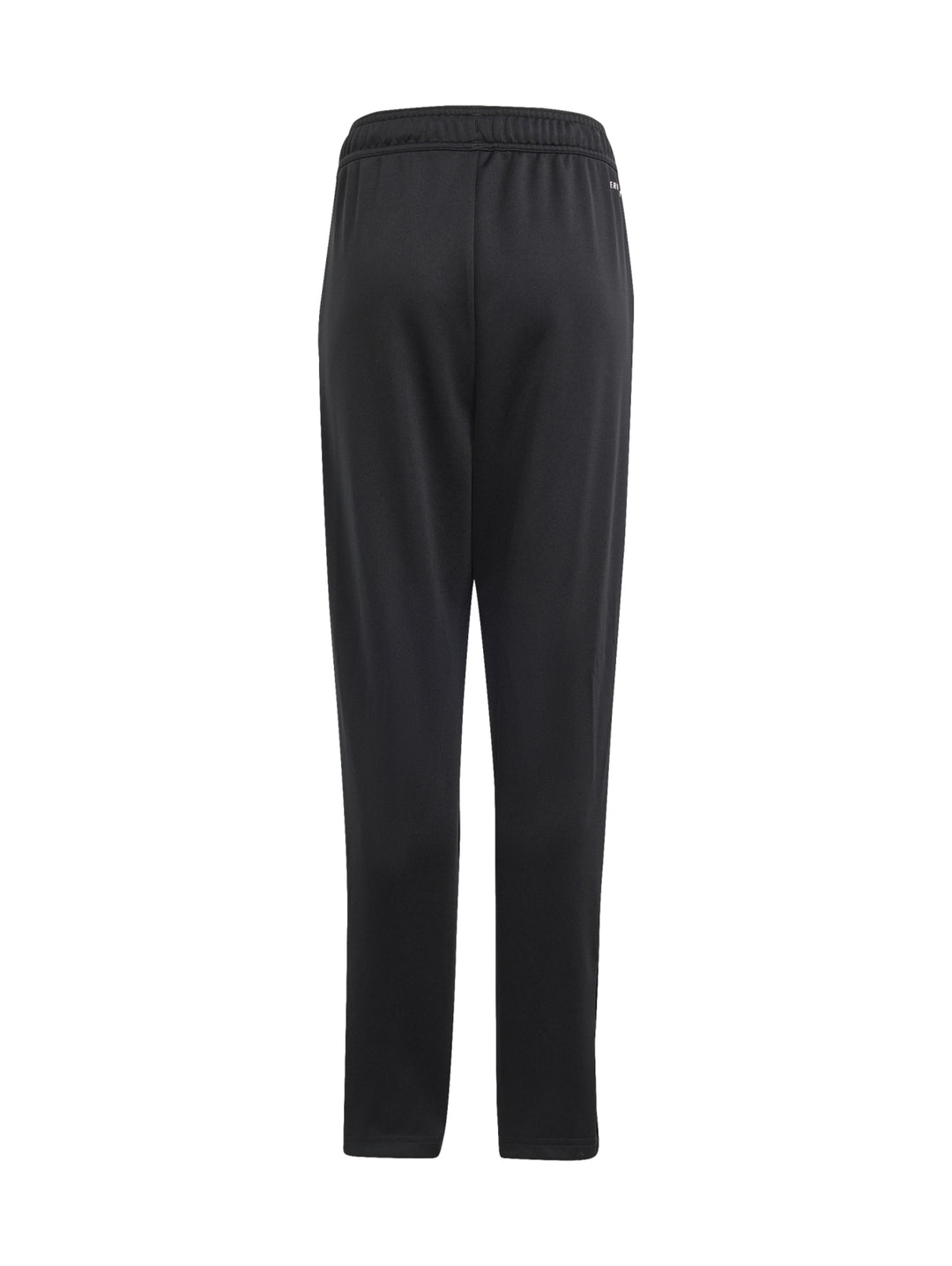 Conjunto deportivo Adidas negro con rayas blancas en las mangas, incluye chaqueta y pantalón.
