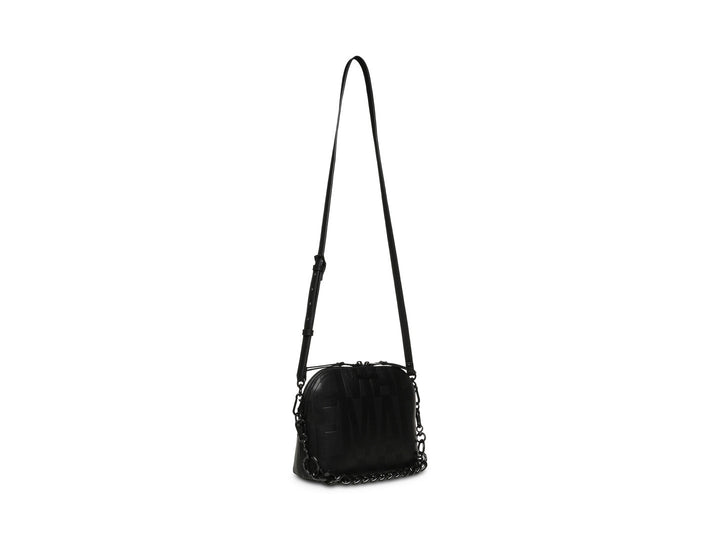Bolso bandolera negro de Steve Madden con correa larga y detalles de cadena.