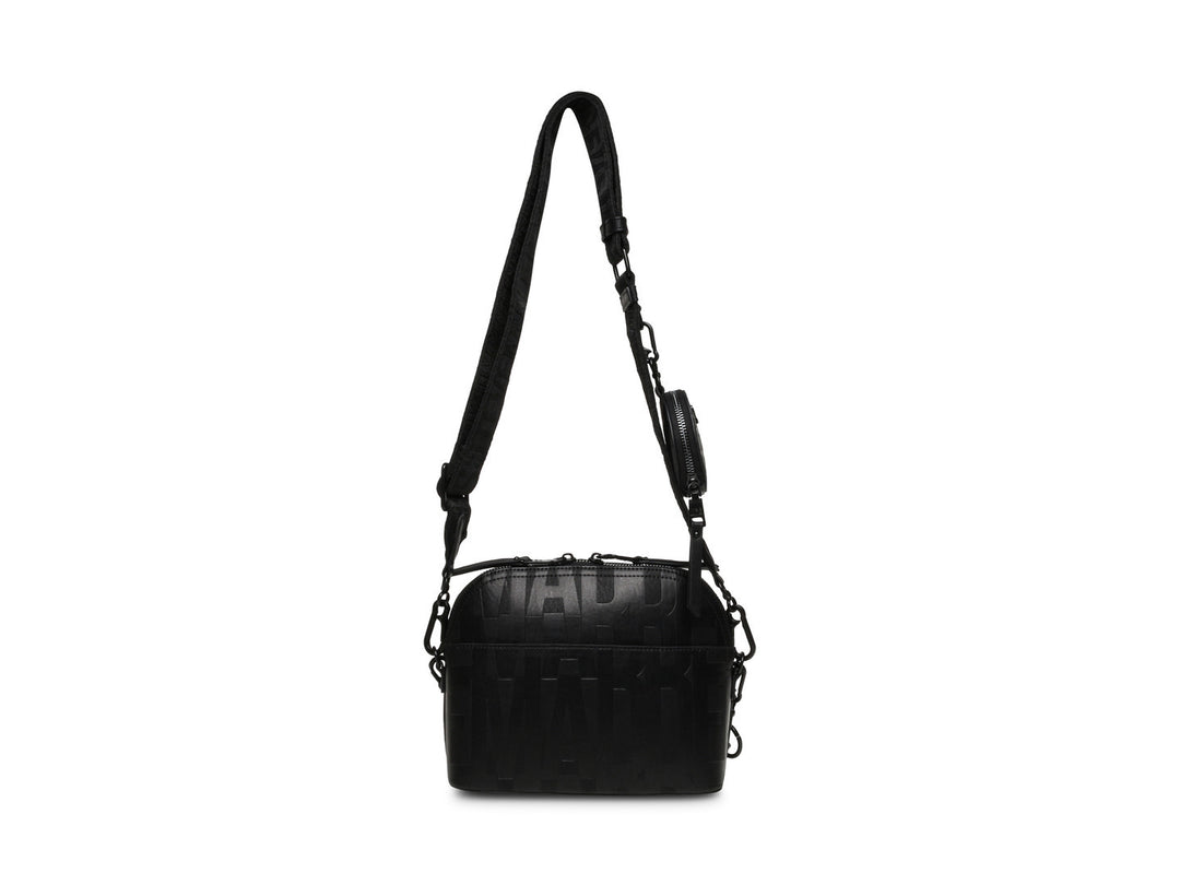 Bolso bandolera negro de Steve Madden con correa larga y detalles de cadena.