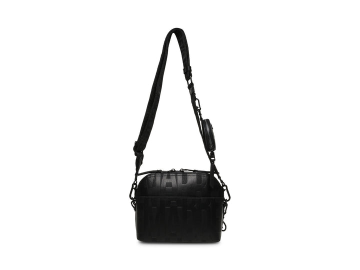 Bolso bandolera negro de Steve Madden con correa larga y detalles de cadena.