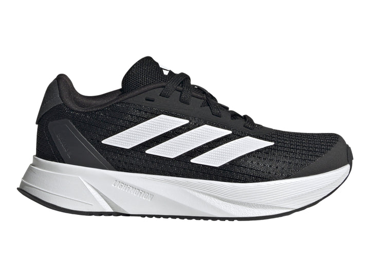 Tenis deportivos Adidas Duramo SL color negro con franjas y suela blanca para niños.