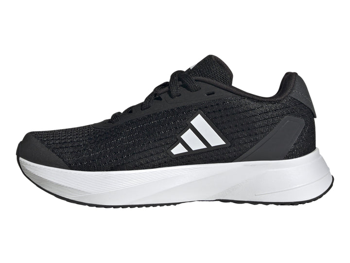 Tenis deportivos Adidas Duramo SL color negro con franjas y suela blanca para niños.