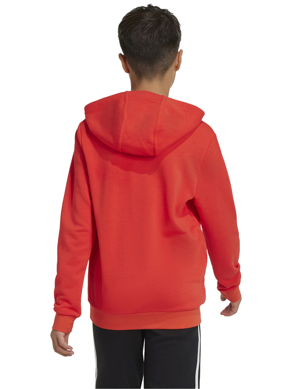 Sudadera roja Adidas con gorro y logo blanco grande en el pecho.