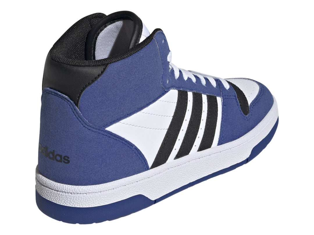 Tenis Adidas Break Star Mid en color azul con detalles en blanco y negro para niños.