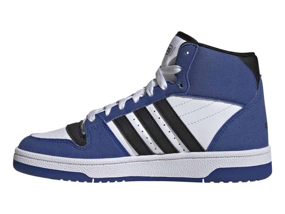 Tenis Adidas Break Star Mid en color azul con detalles en blanco y negro para niños.