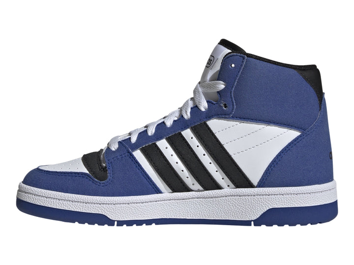 Tenis Adidas Break Star Mid en color azul con detalles en blanco y negro para niños.