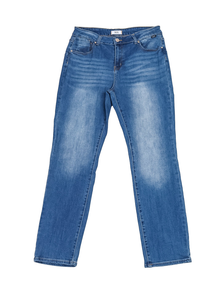 Pantalones jeans rectos de color azul con efecto stone wash.