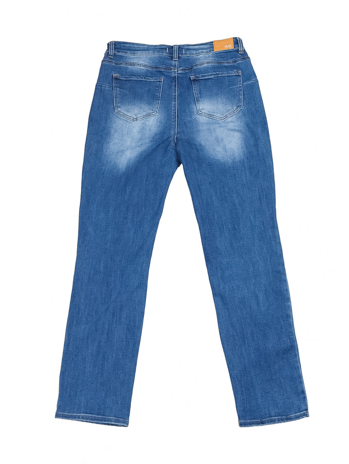 Pantalones jeans rectos de color azul con efecto stone wash.