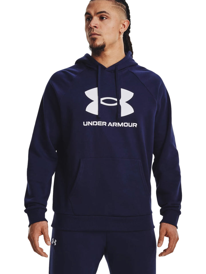 Sudadera con capucha Under Armour color azul marino con logotipo blanco frontal.