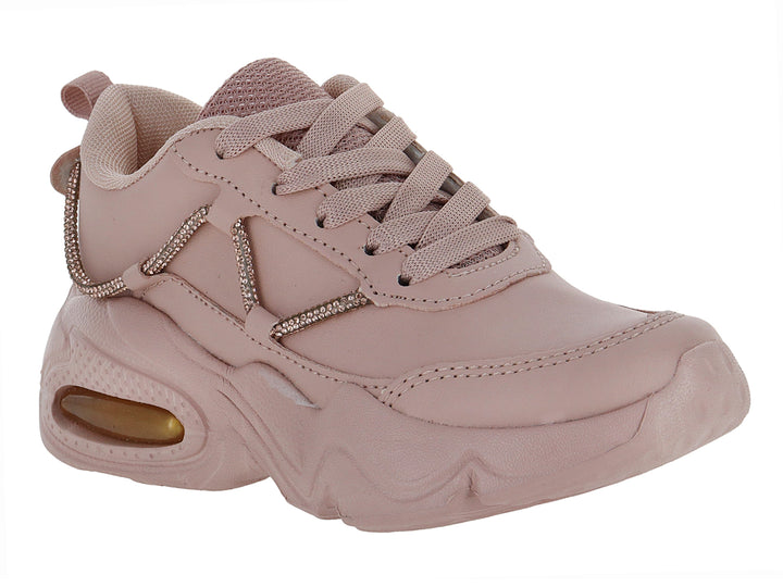 Tenis deportivos para niño o niña en color maquillaje con suela de plataforma y detalle de cámara de aire.