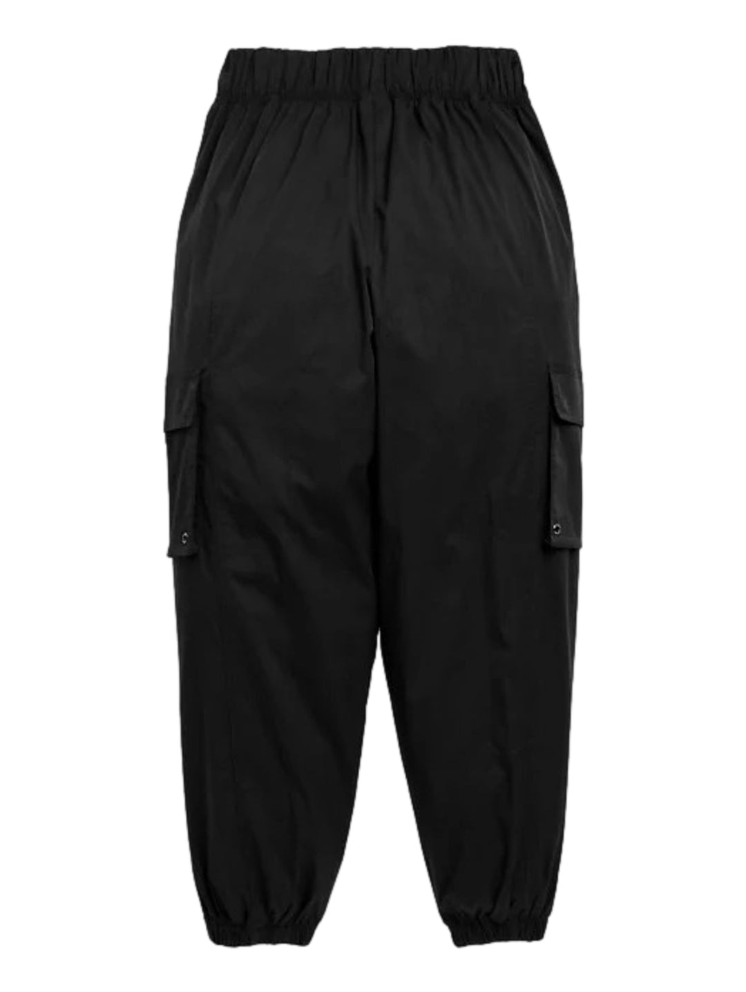 Pantalones deportivos cargo de color negro con cintura y tobillos elásticos.