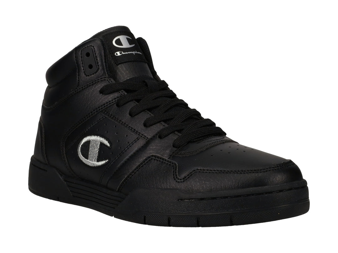 Tenis Champion de bota alta en color negro con logotipo plateado en el costado.