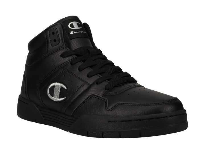 Tenis Champion de bota alta en color negro con logotipo plateado en el costado.