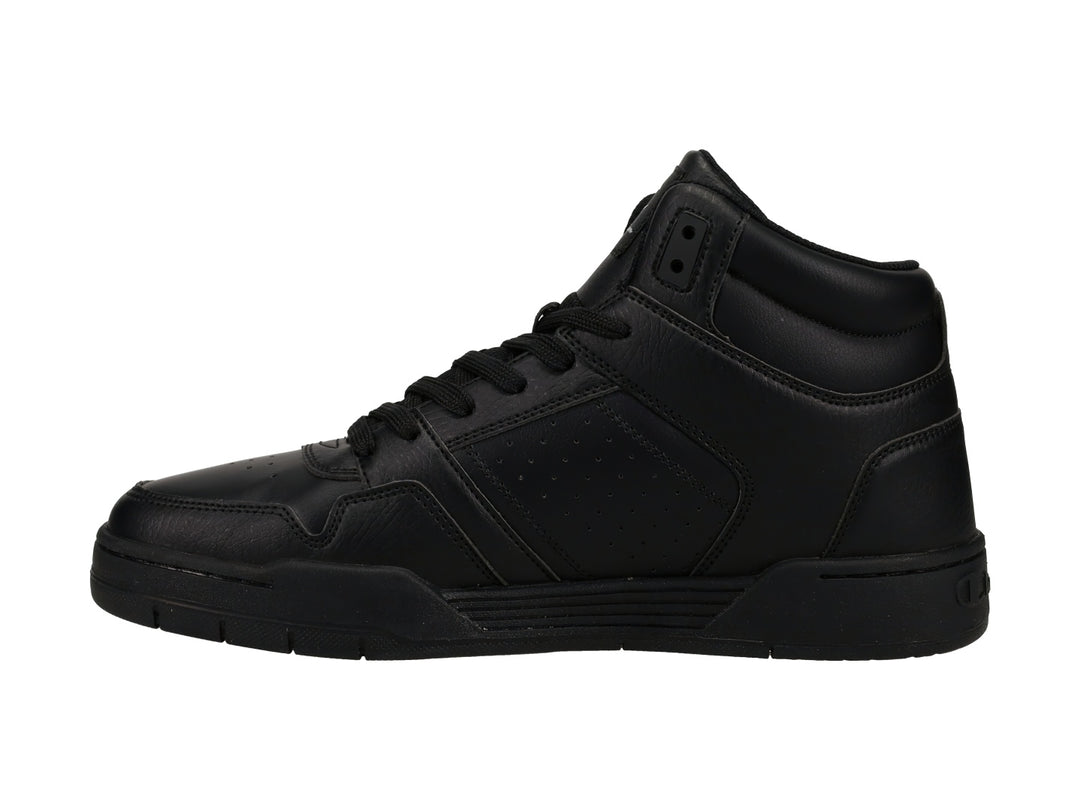 Tenis Champion de bota alta en color negro con logotipo plateado en el costado.