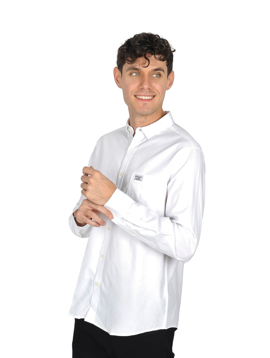 Camisa Perry Ellis Manga Larga Blanca para Hombre