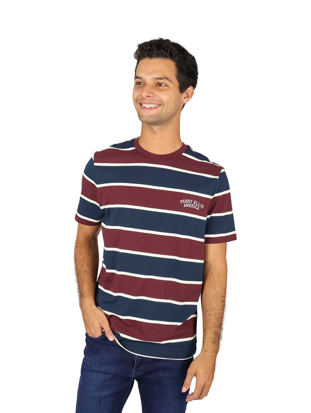 Playera Perry Ellis de Rayas Multicolor para Hombre