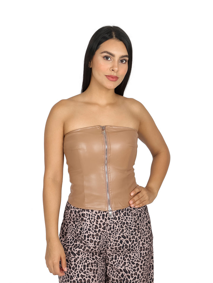 Top de Vinipiel LC Collection Color Kaky para Mujer