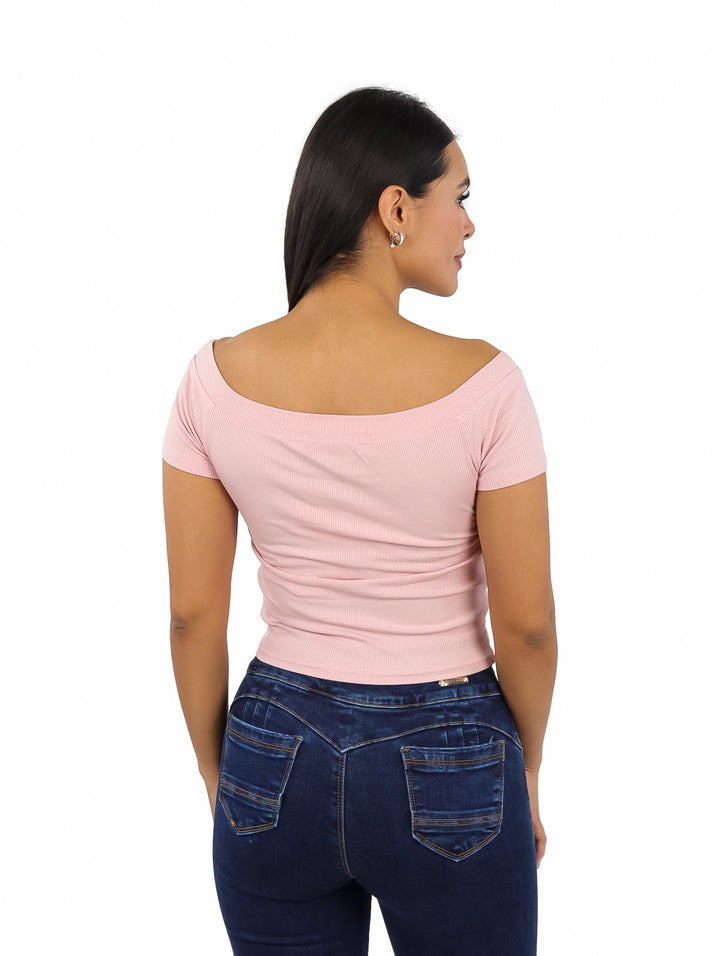 Blusa LC Collection Rosa con Corazón de Piedras para Mujer