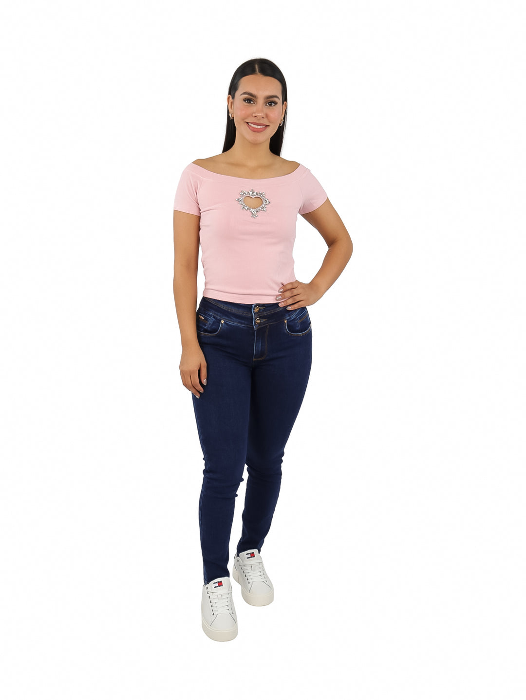Blusa LC Collection Rosa con Corazón de Piedras para Mujer