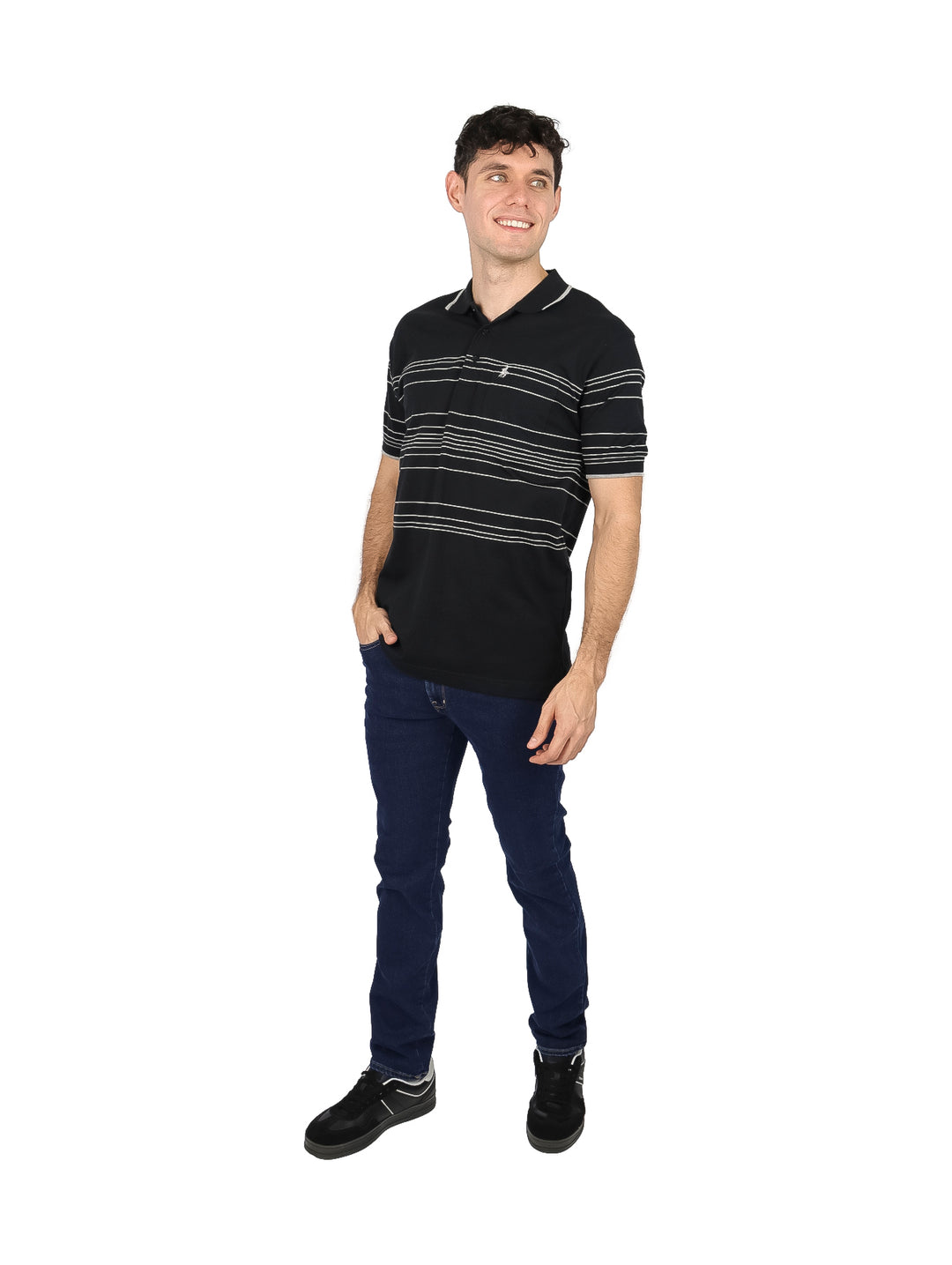 Playera Polo Palm Beach Negro con Rayas para Hombre