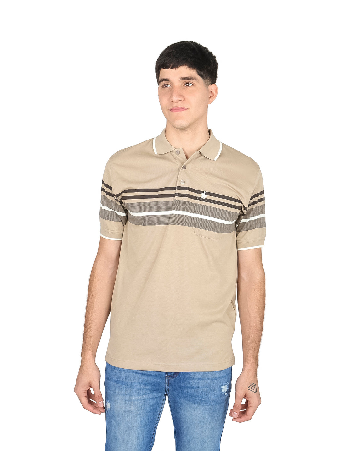 Playera Polo Palm Beach Rayas Color Khaki para Hombre